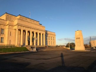 Auckland Museum at sunrise with me in the foreground in silhouette!
